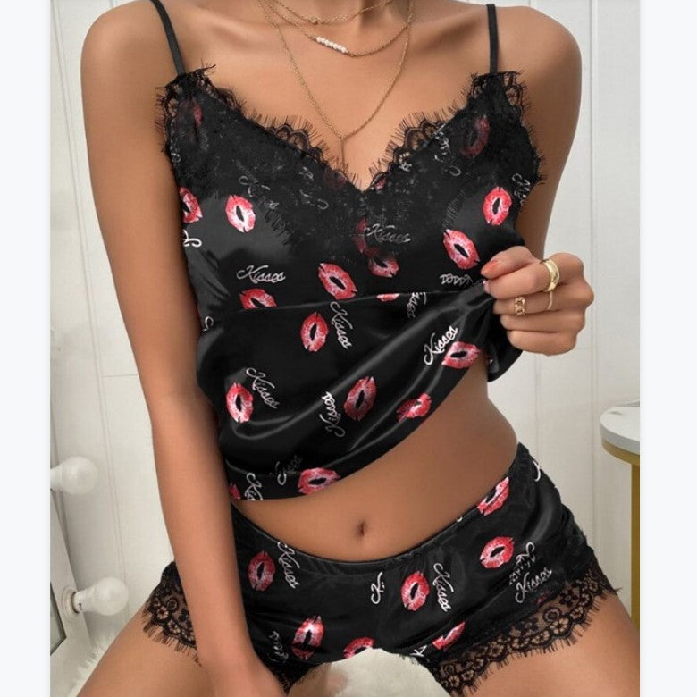 Valentine's Day Outfits Sleeveless Lace Ice Silk Sexy Nightdress