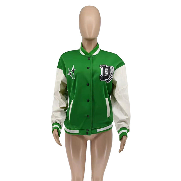 Cheerleader Letterman Jacket Color Matching Letters Printed Baseball Uniform