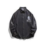 Men Shacket Long Sleeve Autumn Shirt Autumn Solid Color Retro Washed Denim Shirt