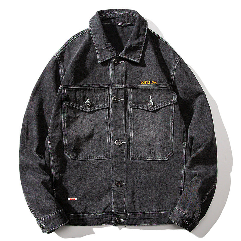Men's Spring Black Denim Jacket Loose Plus Size Retro Casual Men Denim Jacket