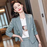 Women Pants Suit Uniform Designs Formal Style Office Lady Bussiness Attire Short Fashion Slim Fit Small Suit Jacket Striped