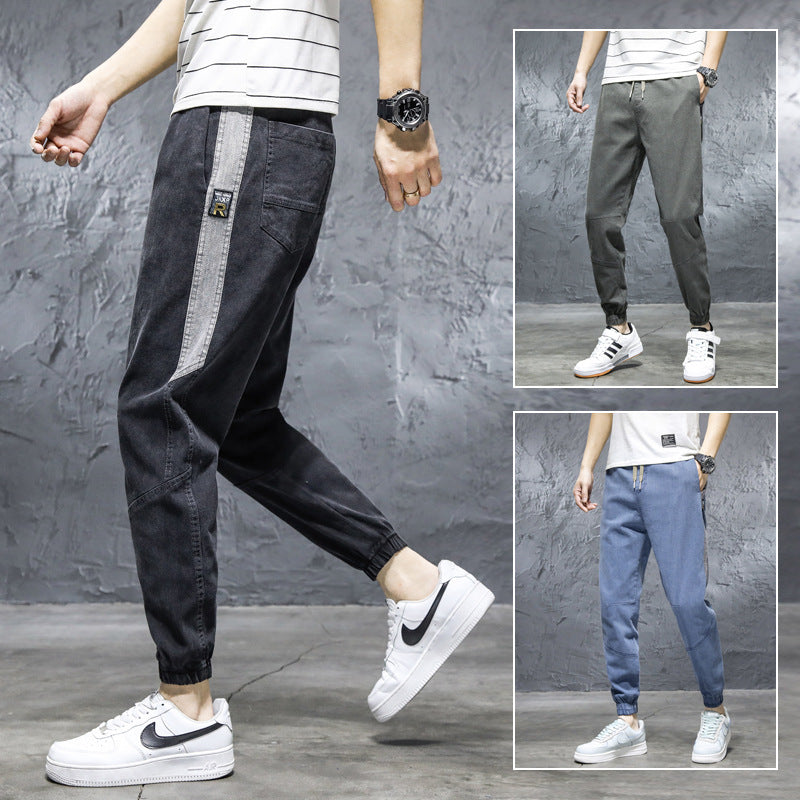 Men Summer Jeans Spring Elastic Waist Ankle-Tied Harem Jeans plus Size Retro Sports Men