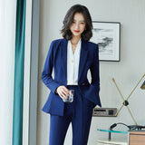Women Pants Suit Uniform Designs Formal Style Office Lady Bussiness Attire Blue Work Clothes