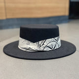 Cam Newton Hats British Woolen Flat Top Hat Women's Autumn and Winter Pattern Ribbon Retro Fedora Hat