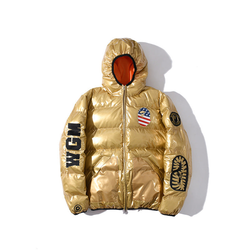 A Bath Ape Shark Head Badge Embroidery Cotton-Padded Coat Warm down Cotton Jacket Men and Women