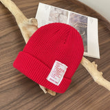 Mens Beanies Knitted Hat Candy Color Woolen Cap Autumn and Winter Patch Letters Skullcap