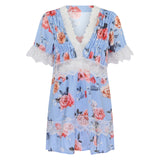 Russian Style Dress V-neck Printed Lace Stitching Lace Cool Dress