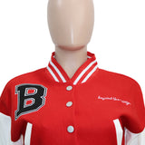 Cheerleader Letterman Jacket Baseball Uniform Casual Letter Patch PU Leather Stitching