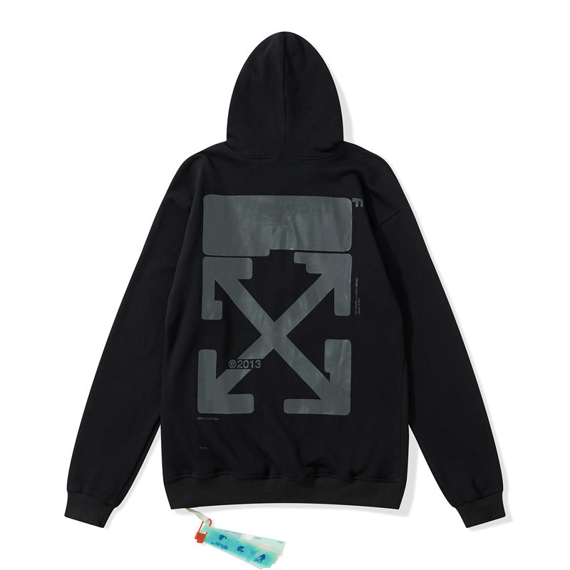 Autumn And Winter Black Adhesive Arrow Pattern Hooded Sweater For Men And Women