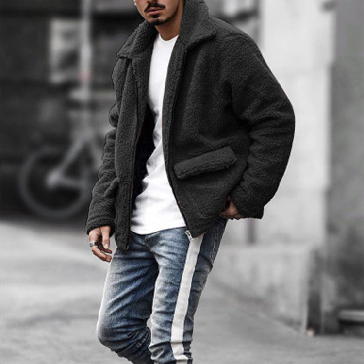 Solid Color Casual Plush Long Sleeve Short Coat