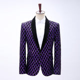 Mens Prom Suits Velveteen Purple Diamond Lattice Sequins