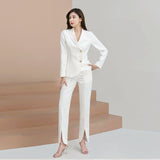 Women Pant Suit Uniform Designs Formal Style Office Lady Bussiness Attire Fashion White Autumn Two-Piece Set