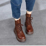 Coachella Cowboy Boots Retro Mid-Calf Length Side Zipper Lace-up Platform PCs Fleece-Lined Leather Boots