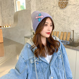 Women Beanies Autumn and Winter Personality Patch Knitted Woolen Cap
