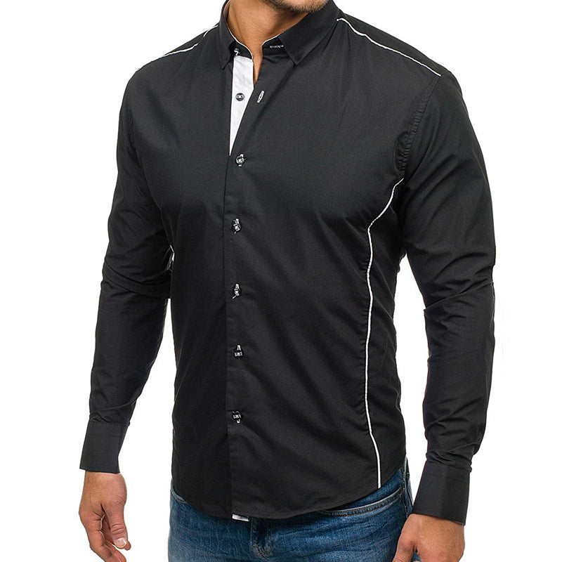 Men's Long Sleeve Slim Striped Shirt Large Size Fashion Casual Shirt Men Shirt