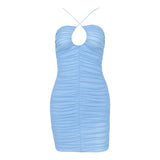 Drawstring Tight Homecoming Dresses Autumn and Winter Mesh Cross Hollow Pleated Backless Skirt Dress Autumn