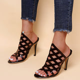 Black Strappy Heels Summer Large Size Women's Shoes Peep Toe Stiletto Heel High Heels