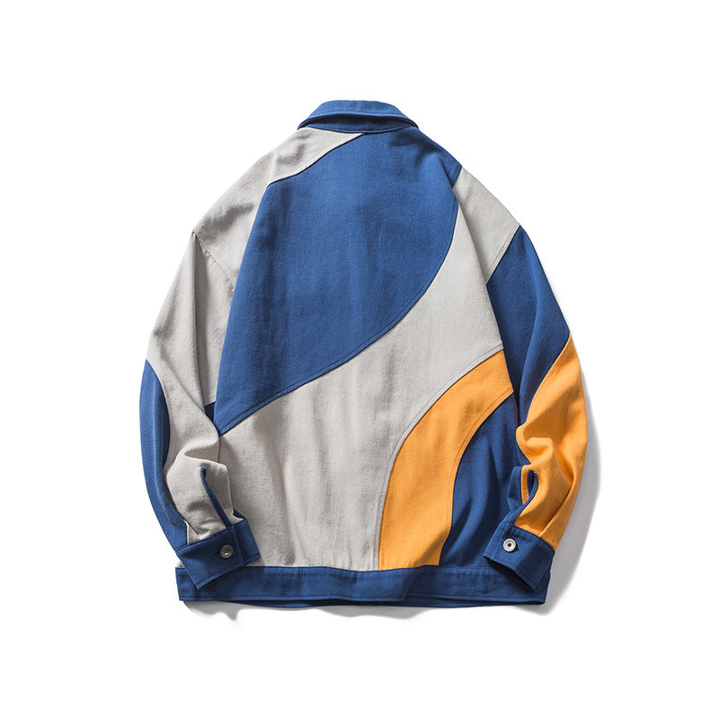 Men's Spring Large Size Sports Retro Color Matching Baseball Uniform Men's Workwear Jacket Loose All-Matching Coat Men Shacket