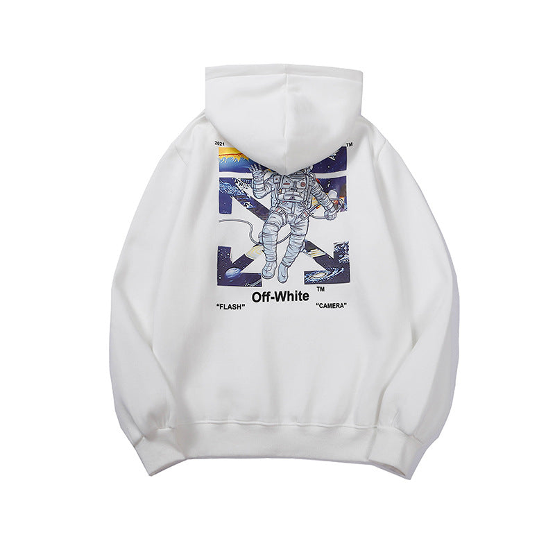 Autumn And Winter Outer Space Astronauts Arrow Velvet Padded Hooded Sweatshirt Men And Women Same Style