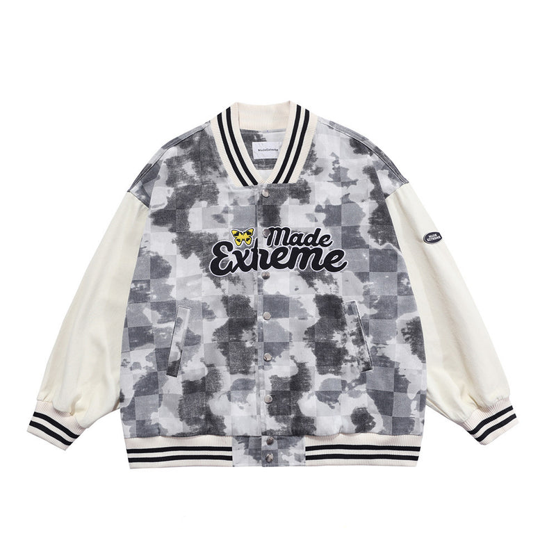 Color Contrast Patchwork Letter Baseball Uniform Men's plus Size Retro Sports Loose Long Sleeve Top Coat Fleece Lined Sweatshirt Men Thermal Hoodie