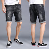 Men Jean Shorts Summer Denim Shorts Men's Loose Straight Stretch Casual Large Size Cropped Denim Shorts