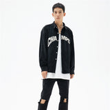 Men Shacket Long Sleeve Autumn Shirt Autumn Letter Embroidery Loose Shirt