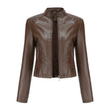 Hot Pink Motorcycle Jacket Rivet Leather Women's Short Spring and Autumn Jacket Long Sleeve Women's Coat