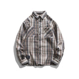 Men Shacket Long Sleeve Autumn Shirt Autumn Retro Loose Fashion Youth Plaid Shirt