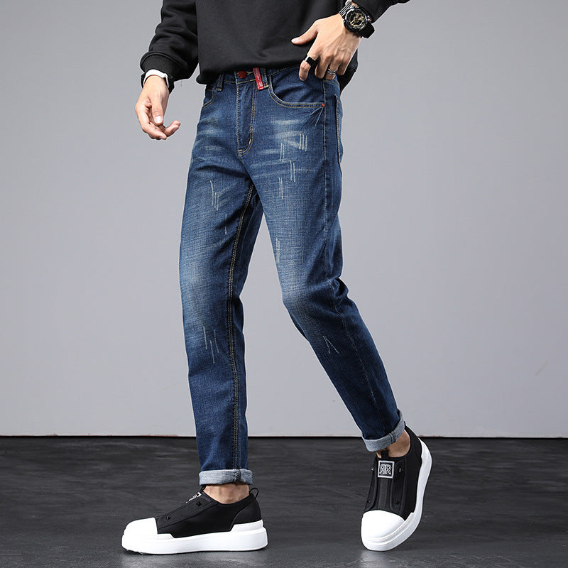 Men Summer Jeans Spring Slim-Fitting Stretch Jeans Large Size Retro Sports Trousers Men