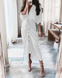 Red Peasant Dress Summer Long-Sleeve V-neck Buttons Printed Dress Long Dress Women's Dress
