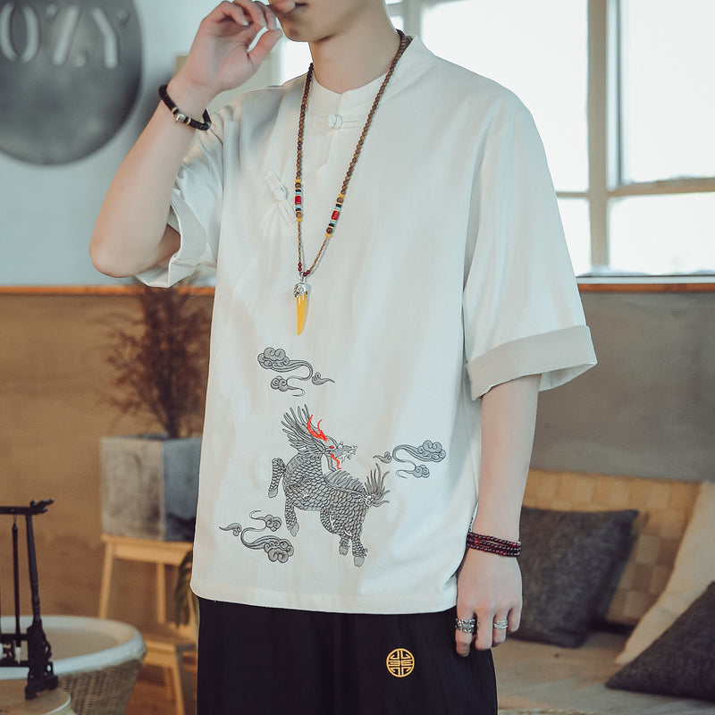 Men's T-shirt Casual plus Size Top Summer Men's Linen T-shirt plus Size Casual Short Sleeve