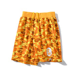 A Ape Print Shorts Orange Camouflage Cotton Shorts Men Teenagers Student Cropped Shorts