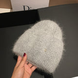 Toque Thickened Rabbit Fur Knitted Hat Children Autumn Winter Japanese Thermal Head Cover Knitted Hat Earmuffs Hat