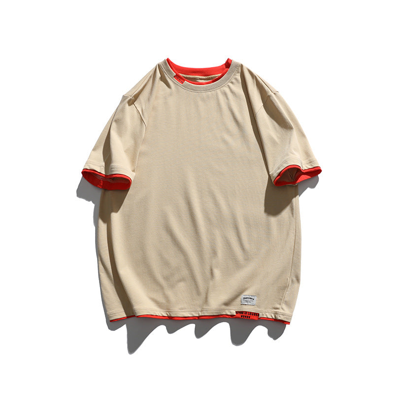 2022 Summer Man T Shirt Fake Two-Piece round Neck Printing