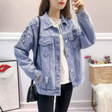 Pearl Jean Jacket Loose Spring and Autumn Denim Jacket Women's Coat Fashion