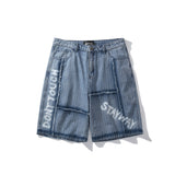 Mens Jean Shorts Striped Letters Graffiti Printing Denim Shorts Men's High Street Fashion Brand Street Fashion Loose Pants