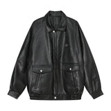 80's Leather Jacket Loose Men's Jacket Turn-down Collar Coat Pu Casual Leather Clothing