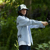 Men Shacket Long Sleeve Autumn Shirt Autumn Shirt Back Letter Print Loose Shirt