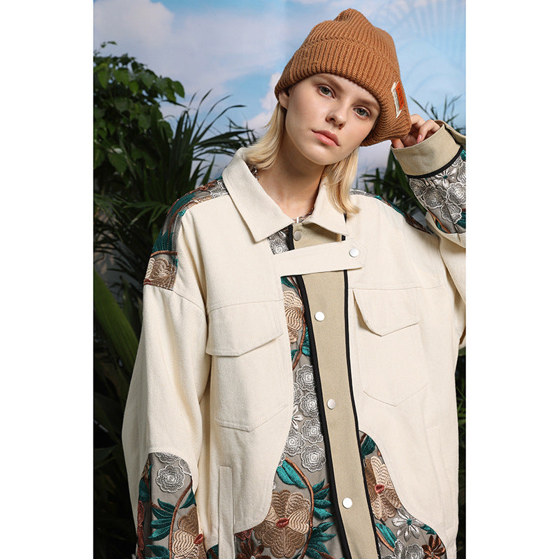 Men's Spring Flower Print Stitching Baseball Uniform Men's Loose-Fitting Workwear Jacket Men's Jacket Men's Men's Jacket Men's Jacket