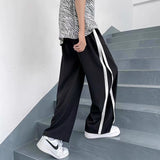 Men Pants Striped Ice Silk Straight Drooping Wide Leg Pants