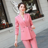 Women Pants Suit Uniform Designs Formal Style Office Lady Bussiness Attire Spring and Autumn Fashion Pink Small Business Suit Coat