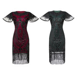 Flapper Dress Handmade Embroidery Beads Sequin Dress Banquet Dress Short Sleeve Tassel Dress