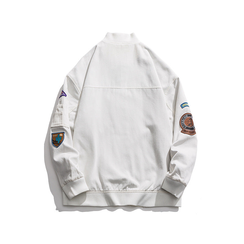 Men's Spring Men's Jacket Neutral plus Size Retro Sports Patch White Baseball Collar Coat Workwear Tops Men Jacket