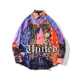 Men Fall Outfits Vintage Printed Shirt Loose Long Sleeve Top