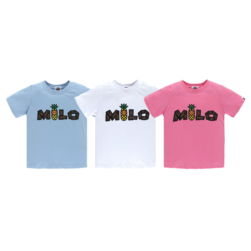 A Ape Print Baby Milo for Kids T Shirt Baby Milo Pineapple Little Monkey T-shirt Children Cartoon Men and Women Baby Clothes Short Sleeve