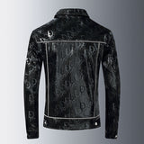 Hand Painted Leather Jackets PU Leather Coat Male Letter Jacquard Lapel Autumn Biker's Leather Jacket