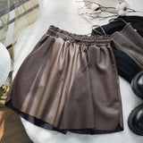 Leather Shorts Elastic Butterfly Tied High Waist Wide Leg Shorts Women Autumn Boot Pants
