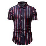 Men Shirt Fashion Slim Fit Shirt Short Sleeve Shirt Large Size Casual Top Summer Men's Casual Short Sleeve Shirt Business Striped Slim Shirt