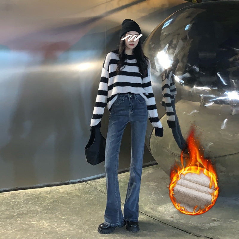 Low Rise Jeans Autumn and Winter Fleece-Lined High Speaker Mop Pants