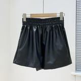 Leather Shorts Autumn and Winter Elastic Waist High Waist PU Leather Boot Pants Wide Leg Shorts
